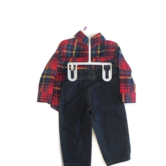 Carters Red Plaid Shirt 2 Piece Set Baby Boys - Picture 2 of 3